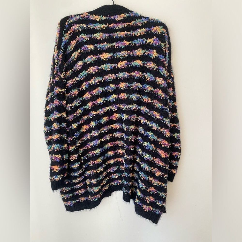 Dreamers Sweater Women’s Medium Black Rainbow Oversized Open Front Cardigan - Picture 5 of 10